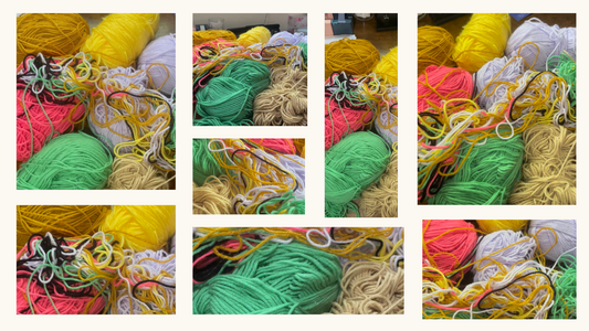 Images of tangled yarn before using a yarn organizer